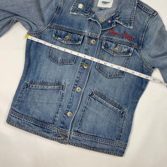 Old Navy Embroidered Bae Area, Daisy & Heart Denim Jean Jacket Size Medium - Picture 9 of 9
